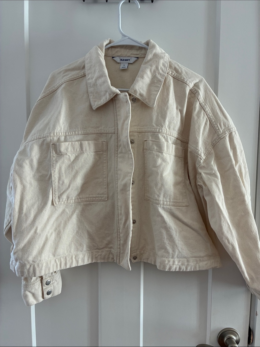 Old Navy Cream/Tan Cropped Utility Jean Jacket
